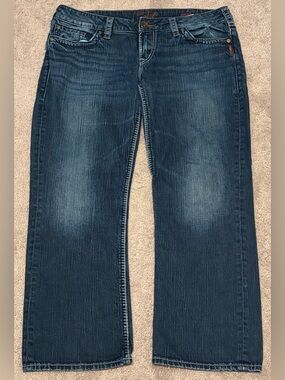 Silver Jeans Womens Santorini Size 32 Dark Wash Thick Stitch Low Rise Crop 34x26